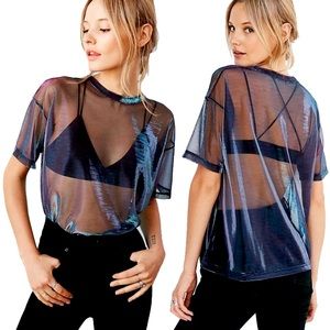 Women’s Metallic Shimmer Mesh Tee